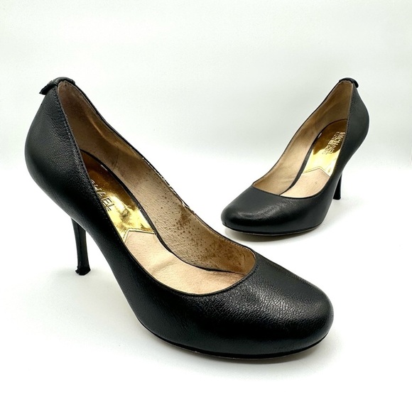 MICHEAL KORS BLACK LEATHER HEELS WOMAN SIZE 7 - Picture 11 of 13